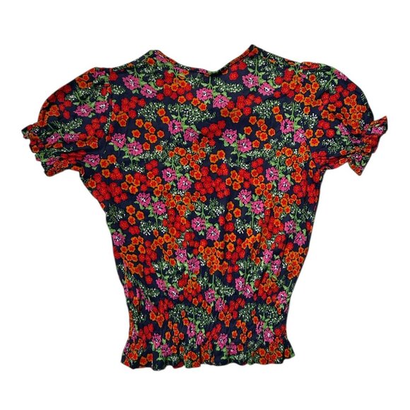 70s vintage floral milkmaid top short puff sleeve cottagecore boho elastic. - Picture 4 of 5